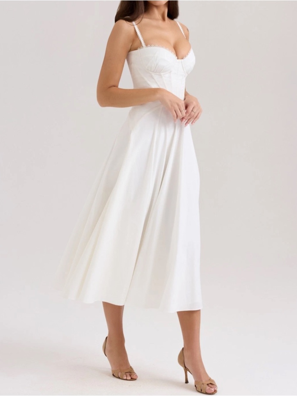House of CB Steffani White Corset Midi Dress